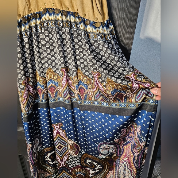 Lulumari Boho Maxi Dress with Suede Upper Empire Waist Halter Neck Size L - Picture 5 of 9